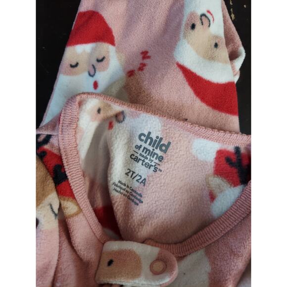 Carters Footie Pajamas Toddler Girls Sz 2t Santa Christmas Pink PJs AB - Picture 2 of 3